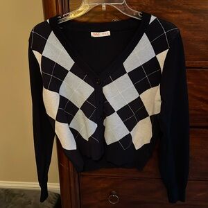 Size M navy argyle crop cardigan sweater